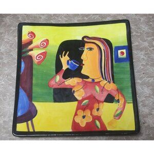 Mary Naylor Designs Plate Wall Art Woman w/Cup Hand-Painted 2004 decorative EUC